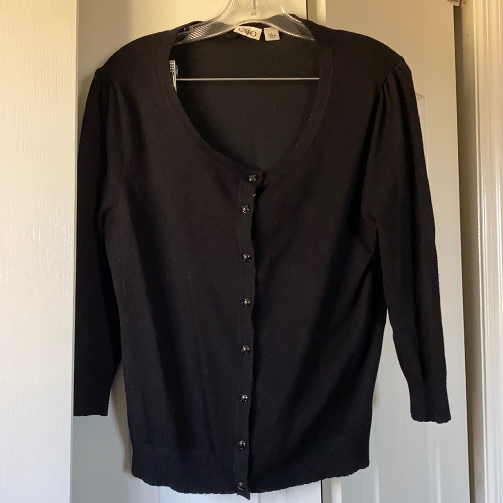 CATO Black Cardigan Sweater with Jewel/Stone Buttons